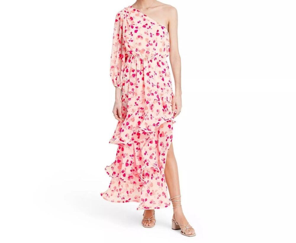 ALEXIS For Target Pink Floral One Shoulder Tiered Ruffle Long Maxi Dress Size L